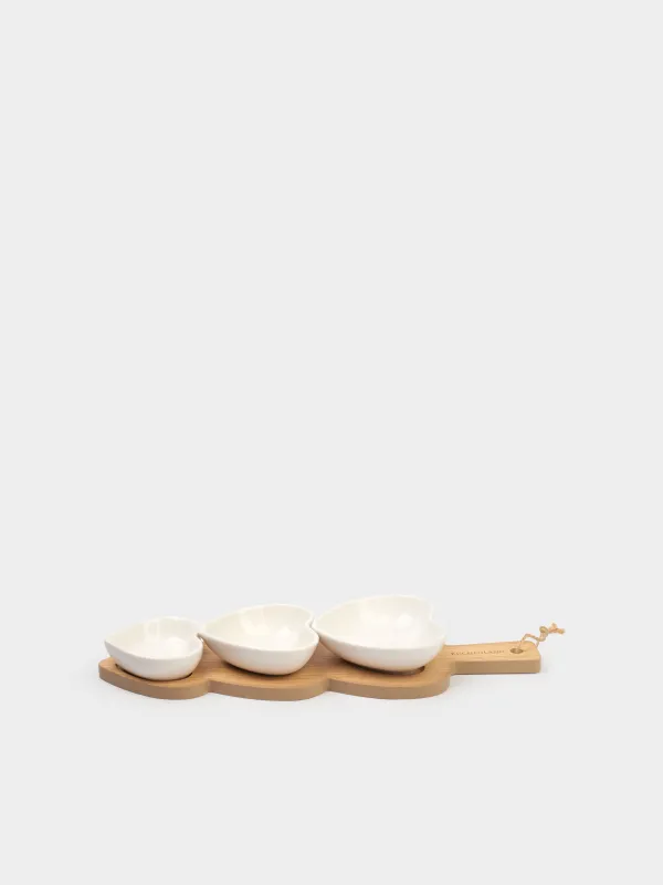 Snack set, 3 items, on a stand, ceramic / bamboo, Hearts, Heart, image-2