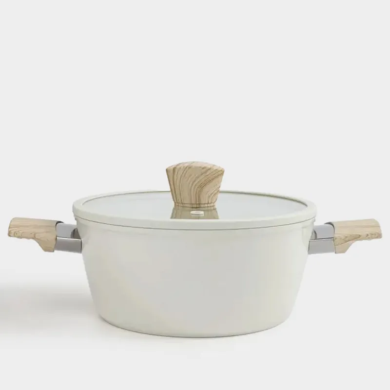 Pot, 24 cm, 3,9 l, with lid, coated, aluminum, milky, Sentimentality