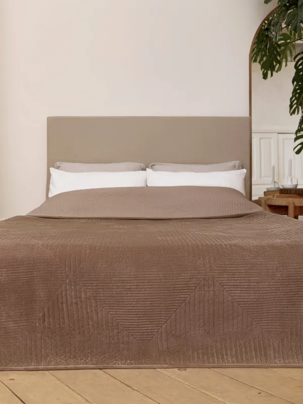 Bedspread, 220x240 cm, quilted, velvet/microfiber, brown, Rhombuses, Stitch velvet, image-1