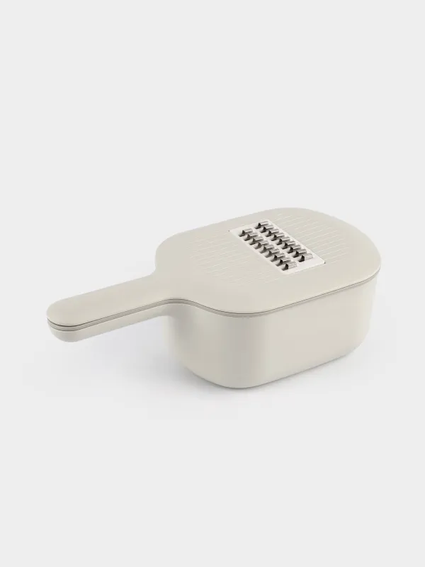 Grater, 29x14 cm, 4 attachments, with container, with handle, plastic / steel, grey, Matto, image-0