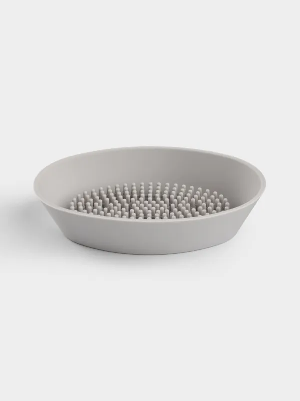Soap dish-cleaning brush, 14x9 cm, silicone, oval, grey-beige, Manny, image-0