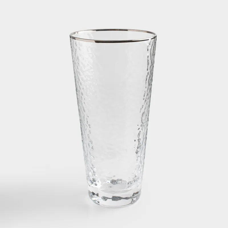 Glass, 17 cm, 450 ml, glass, with silver edging, Ripply silver