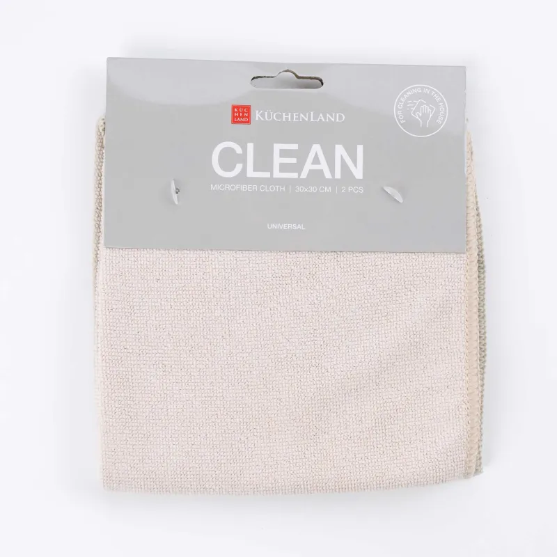 Universal cloth, 30x30 cm, 2 pcs, microfiber, beige-pink/gray, Clean