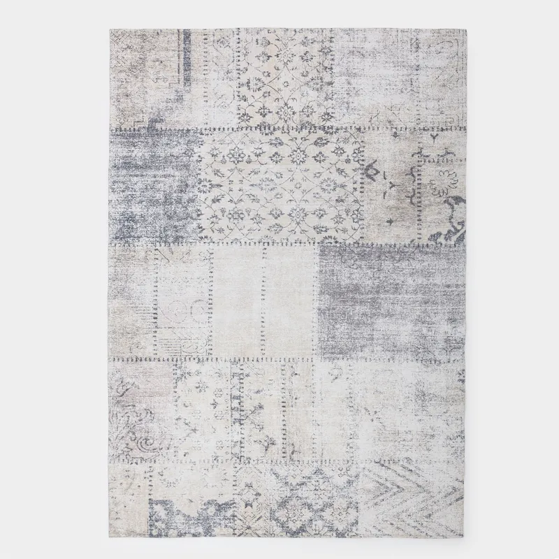Rug, 150x210 cm, chenille / cotton, beige-brown, Patchwork print, Cave