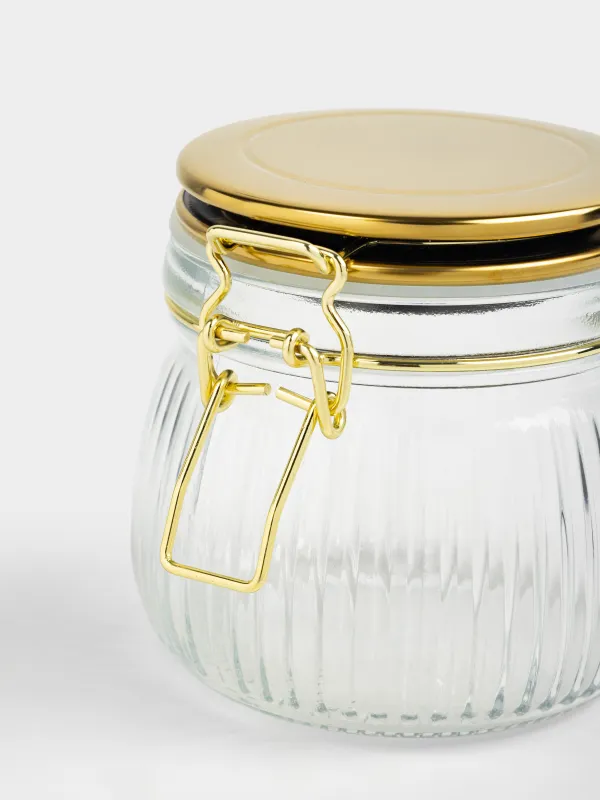 Bulk products jar, 500 ml, clip, glass / metal, golden, Ribby gold, image-3
