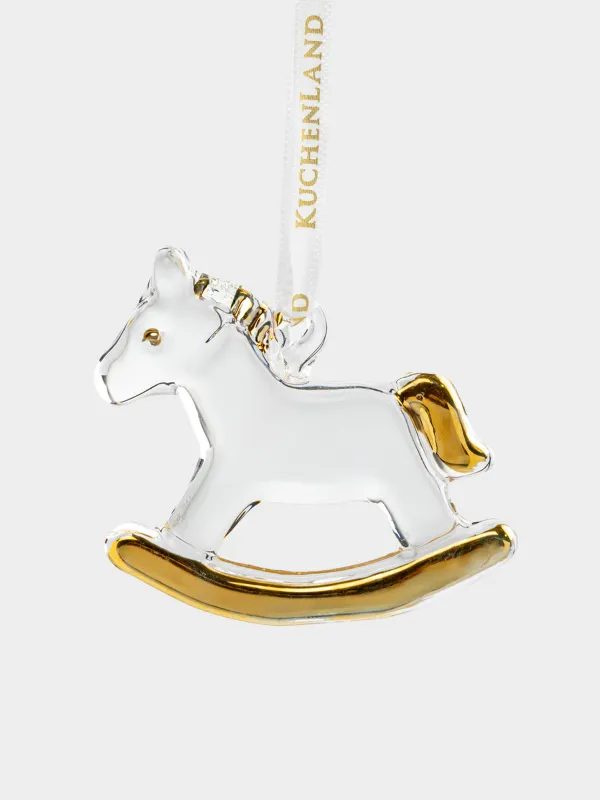 Christmas tree toy, 5 cm, glass, golden, Rocking horse, Figure horse, image-0