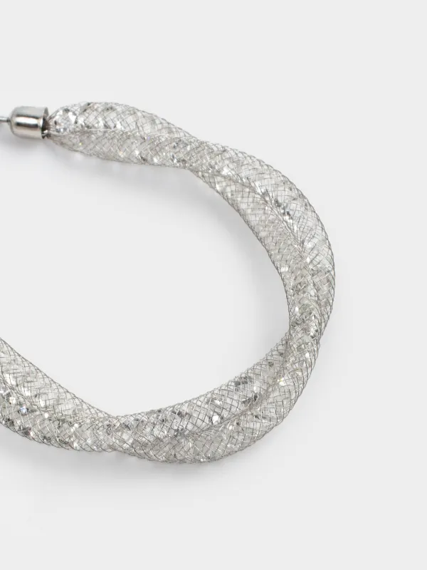 A bracelet, 24 cm, double, metal / rhinestones, silver, Weaving, Jewelry, image-2