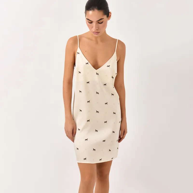 Women's dress, homewear, mini, size L, with straps, polyester / elastane, milky, Horses, Luanne
