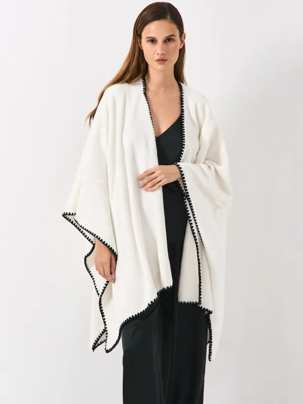 Poncho, 75x140 cm, fleece, sand-grey, Abstract, Fleece poncho, image-0