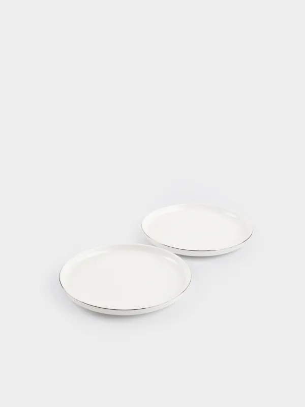 Dessert plate, 20 cm, 2 pcs, porcelain F, white, Ideal silver, image-1