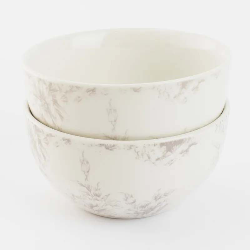 Salad bowl, 14x7 cm, 550 ml, 2 pcs, porcelain P, white, Beige flowers, Maleo, image-1