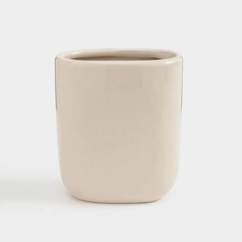 Toothbrush cup, 10 cm, ceramic, beige, Nira