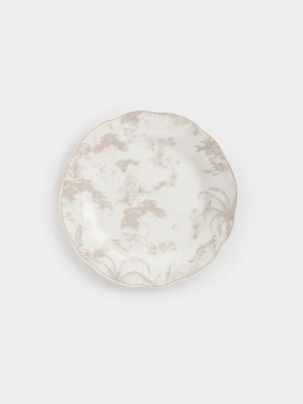 Snack plate, 19 cm, 2 pcs, porcelain P, white and beige, Jungle, Tropical, image-3