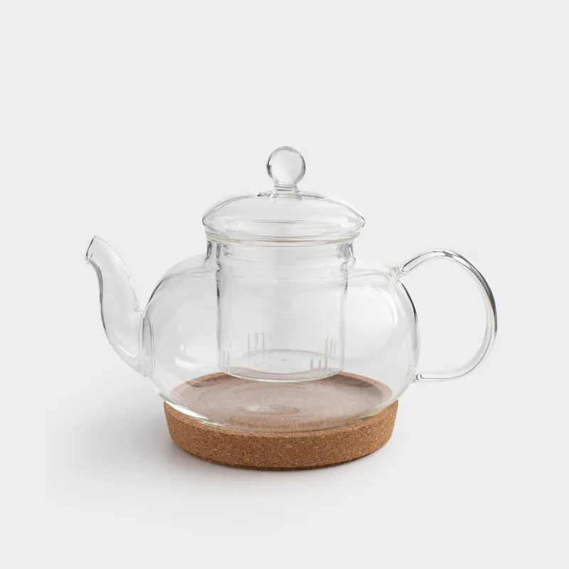 Teapot, 800 ml, on a stand, glass B / cork, Clear cork