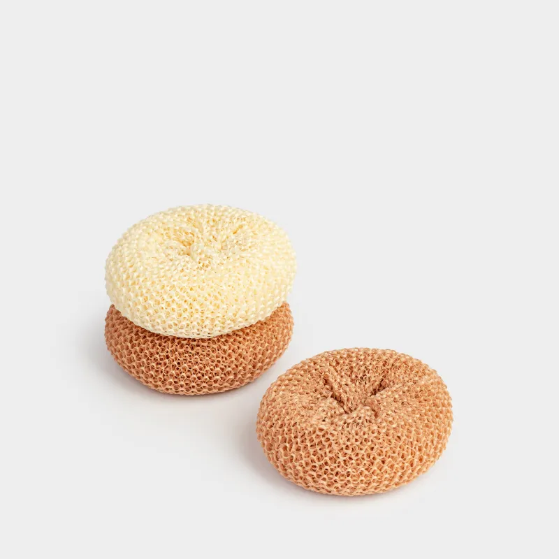 Cleaning sponge, 8 cm, 3 pcs, vegetable fiber, beige / brown, Clean