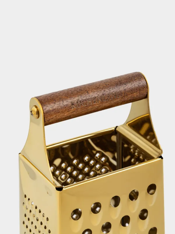 Grater, 24 cm, four-sided, steel / wood, golden, Classic gold, image-1