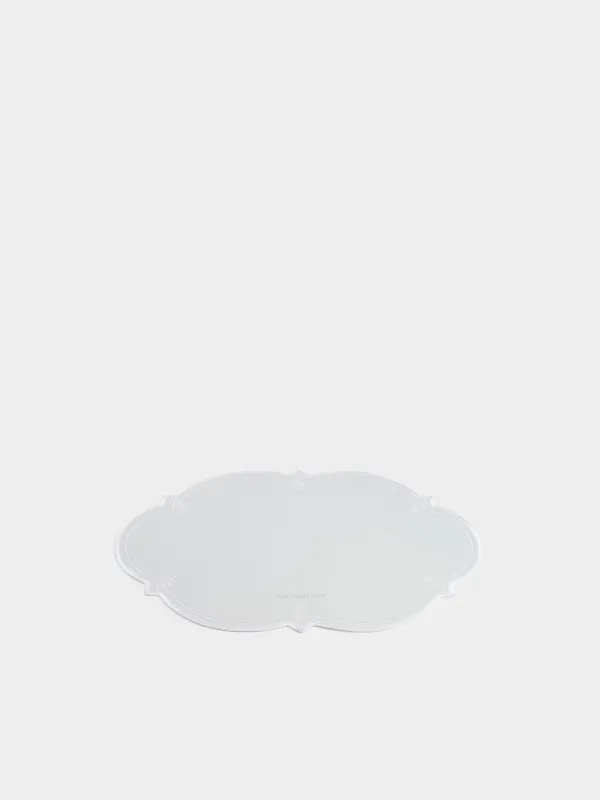 Placemat, 30x43 cm, PVC / polyester, shaped, grey-blue, Flowers, Rock embroidery, image-1