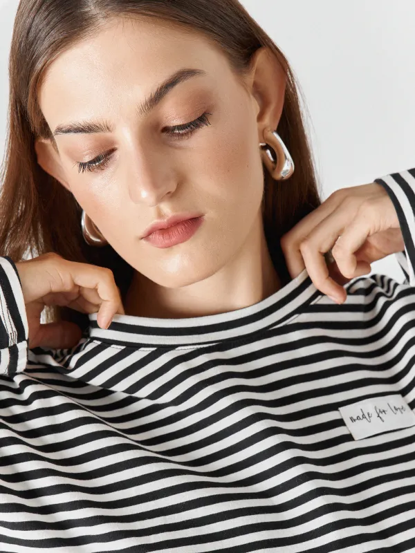 Women's longsleeve, R. L, cotton / elastane, black and white, Stripes, Ninel, image-2