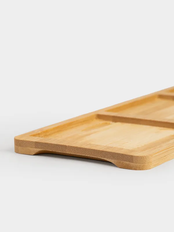 Snack set, 3 items, on a stand, ceramic / bamboo, square bowls, Bamboo, image-4