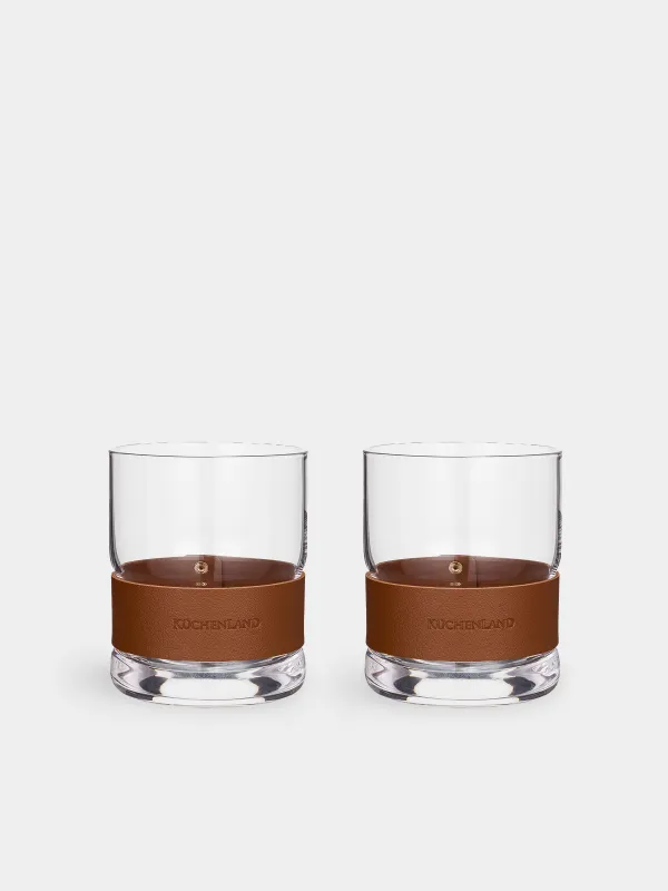 Drinking glass, 10 cm, 390 ml, 2 pcs, glass / PU leather, Clear devo, image-0