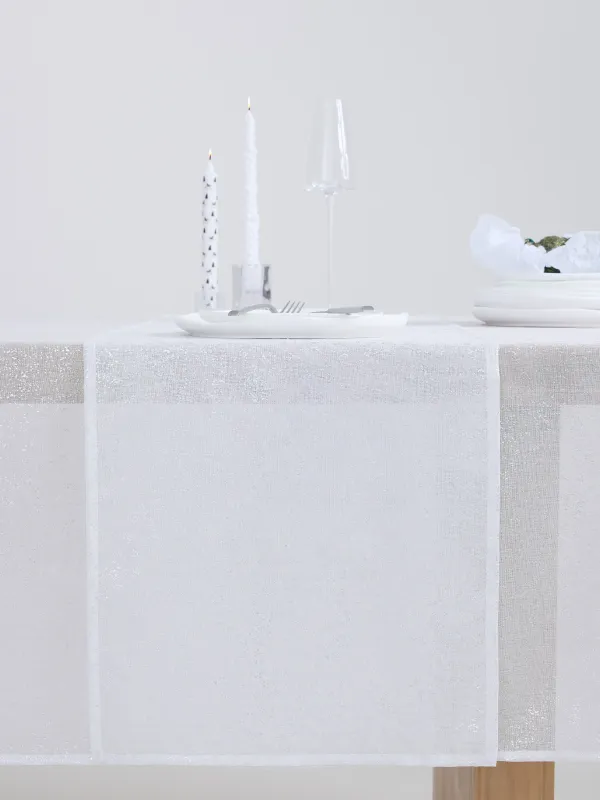 Table runner, 40x160 cm, polyester, white, Silver spray, Heaven silver, image-5