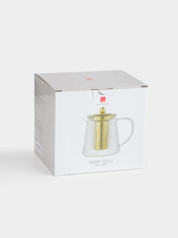 Teapot, 900 ml, glass B, golden, Ribby gold, image-4