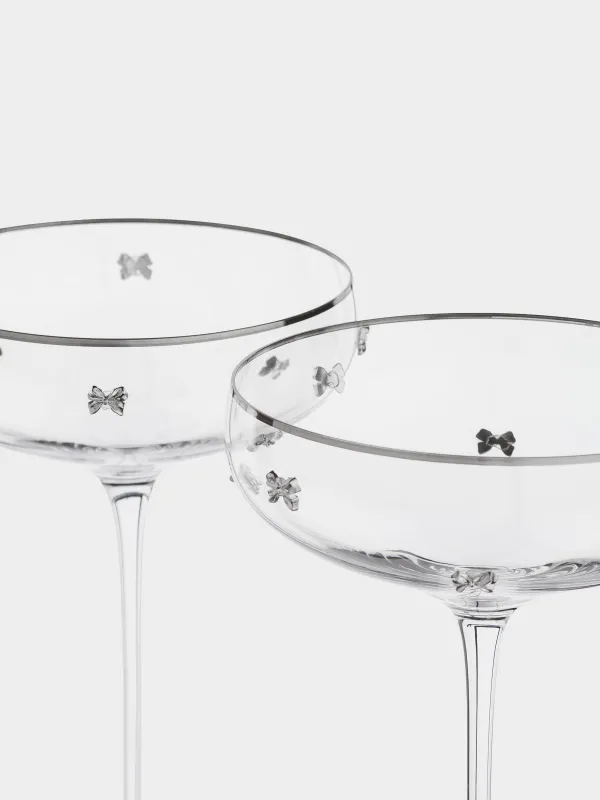 Drinking glass, 250 ml, 2 pcs, crystal glass, with silver edging, Ferentino, image-2