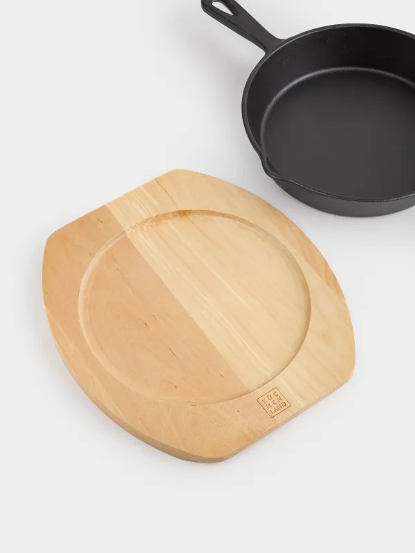 Frying Pan with base, 20 cm, cast iron/wood, round, black, Authentic, image-9