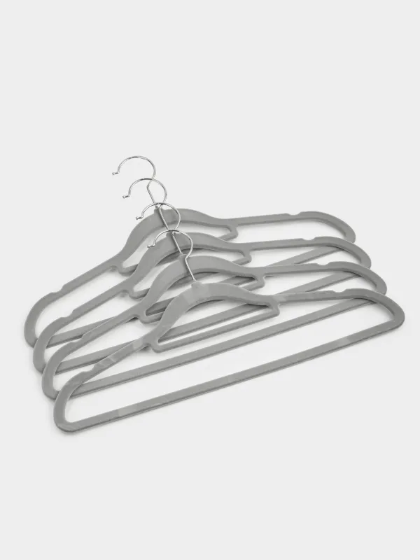 Hanger-hangers, 41 cm, 4 pcs, with a loop for ties/belts, flock, gray, Household, image-1