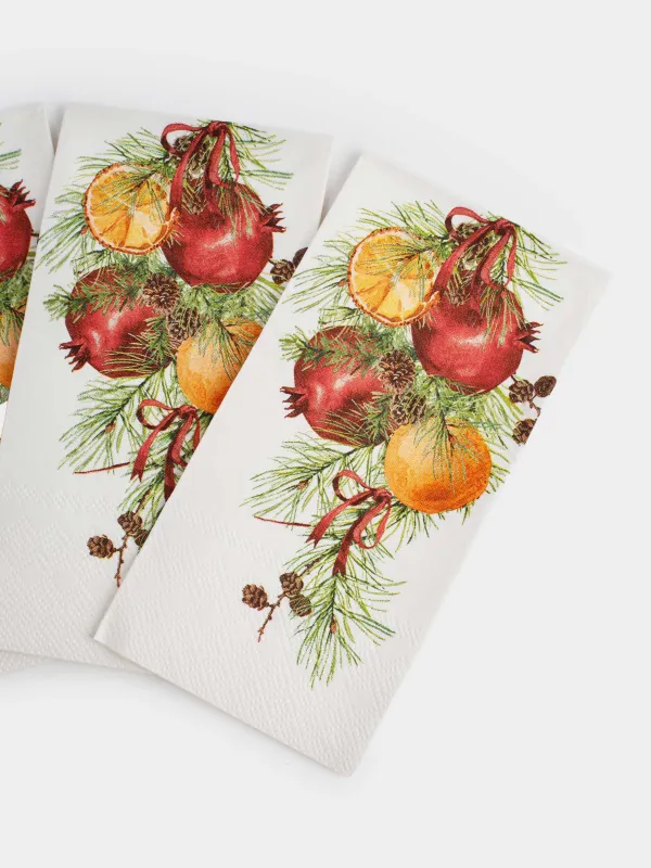 Paper napkins, 33x33 cm, 20 pcs, rectangular, white, Pomegranates and cones, Christmas miracle, image-3