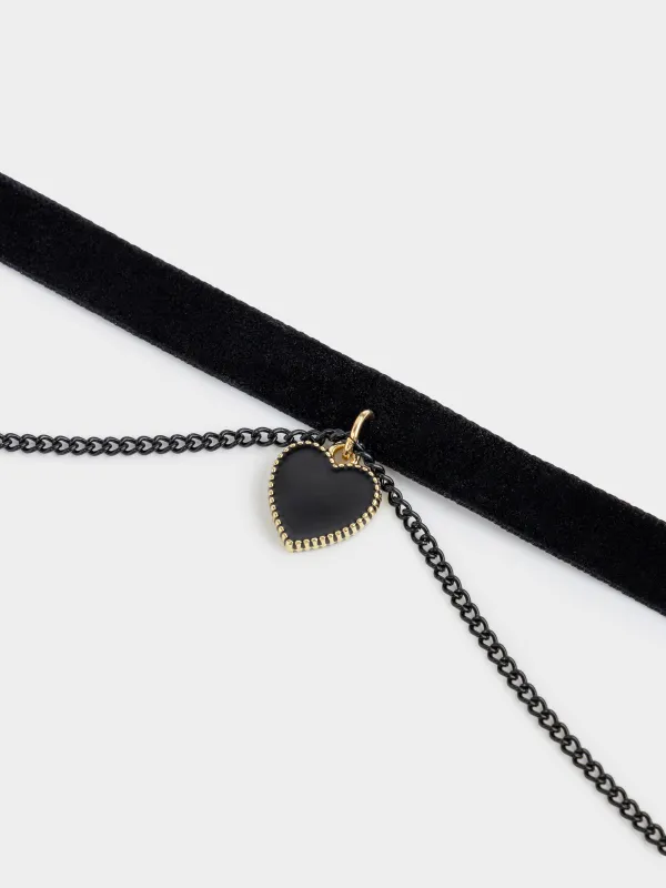 Choker, 29 cm, velvet/metal, black, Heart, Heart, image-2