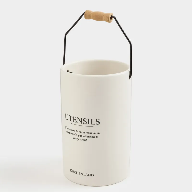 Kitchen accessories stand, 17 cm, with handle, ceramic / metal, milky, Course, image-2