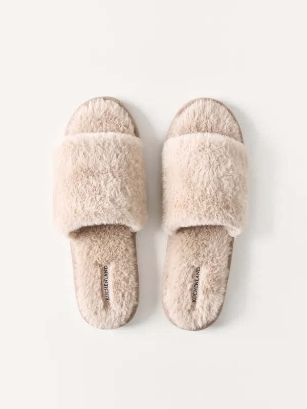 Women's slippers, homewear, size 36-37, faux fur, beige, Bushy, image-1