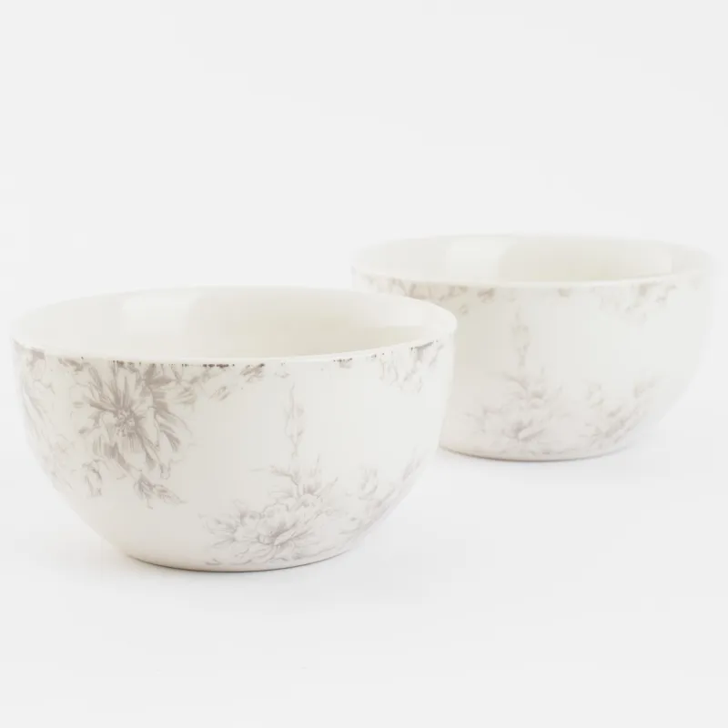 Salad bowl, 14x7 cm, 550 ml, 2 pcs, porcelain P, white, Beige flowers, Maleo, image-4