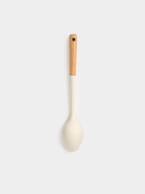 Serving spoon, 32 cm, silicone/wood, milky, Legerity, image-1