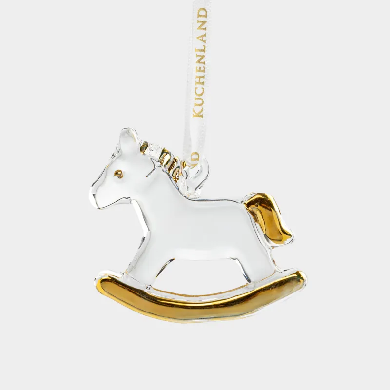 Christmas tree toy, 5 cm, glass, golden, Rocking horse, Figure horse