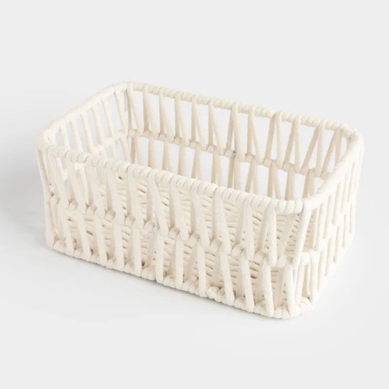 Storage basket, 34x24x14 cm, cotton / metal, rectangular, milky, Weaving, Cozy, image-2