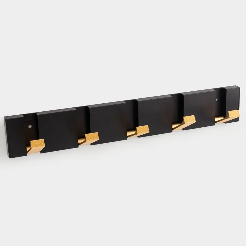 Hook, 43x7 cm, 5 compartments, wall-mounted/hidden, metal, black-gold, Trend, image-3
