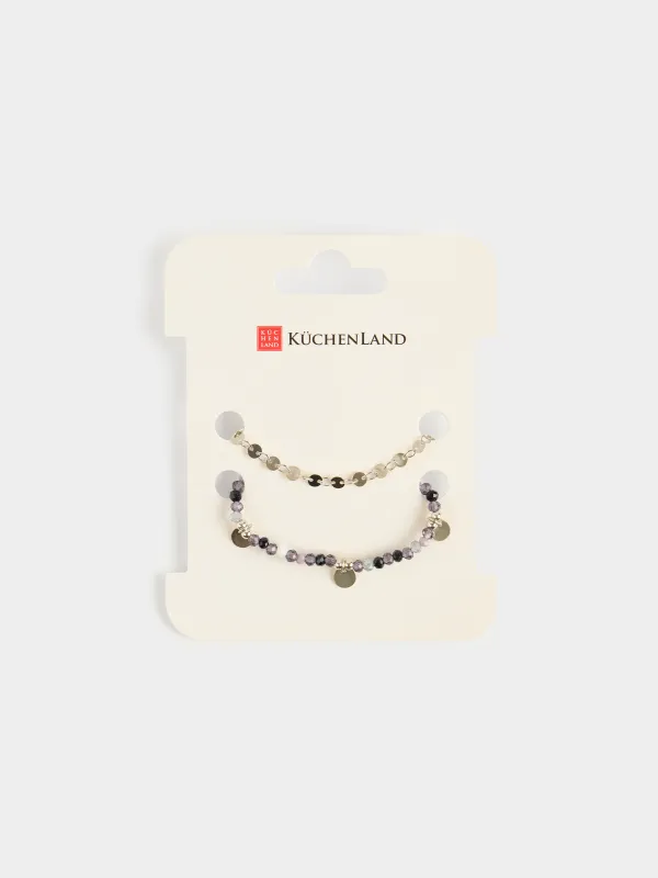 Bracelet, 6 cm, 2 pieces, metal / plastic, gold, Colored stones, Mineral, image-4