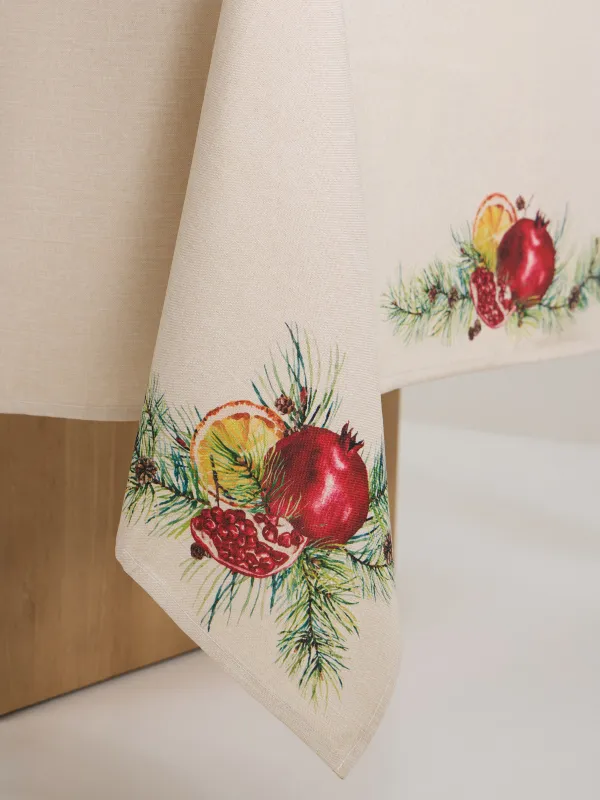 Tablecloth, 160x160cm, polyester, sand, Pomegranates and oranges, Christmas miracle, image-5