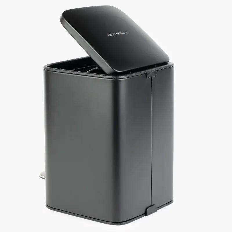 Trash can, 6 L, with pedal, metal, square, black, Total black, image-3