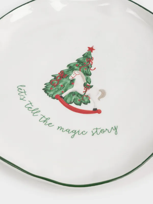 Dinner plate, 26 cm, ceramic, Horse with Christmas tree, Christmas green, image-3
