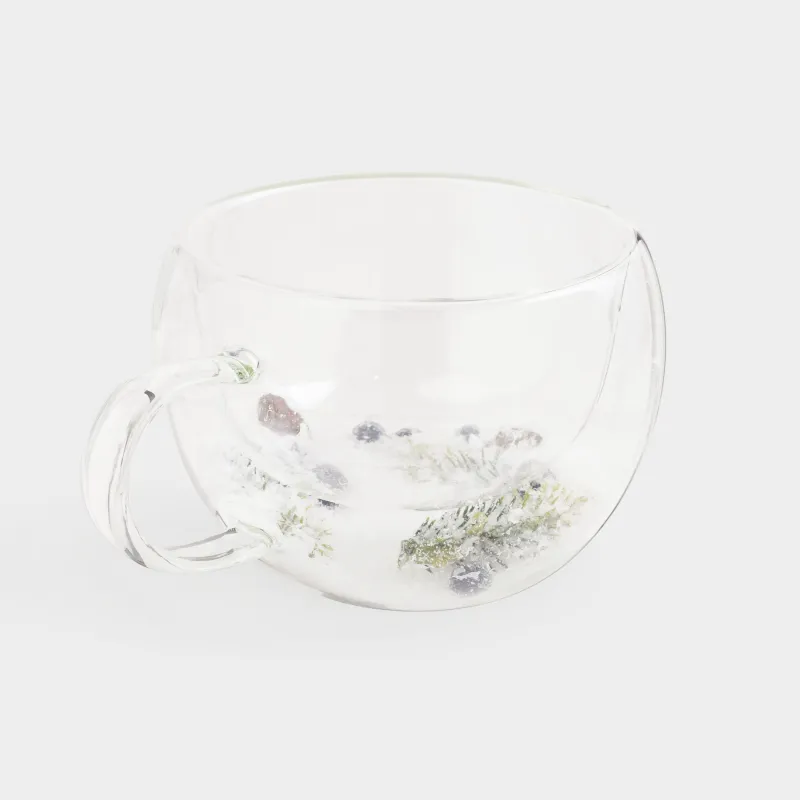 Mug, 280 ml, 2 pcs, B glass, with fir branches, cones and berries inside, Air decor, image-2
