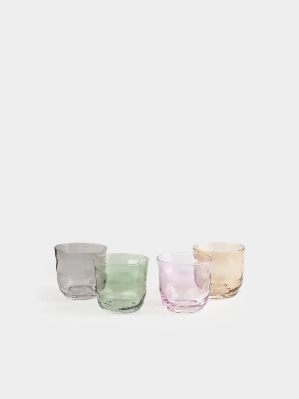 Glass, 8 cm, 270 ml, 4 pcs, glass P, color mix, Crumpled effect, Crumple color, image-0