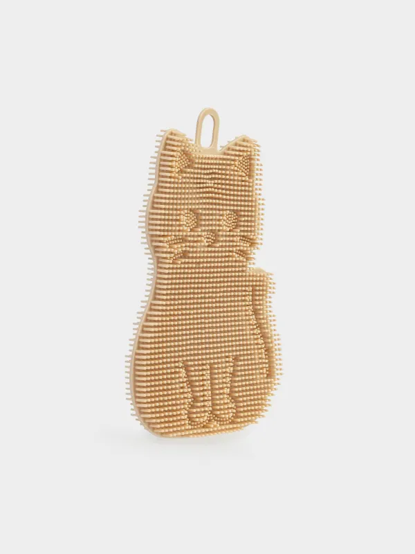 Dish washing sponge, 14 cm, Silicone, Beige, Cat, Manny, image-2