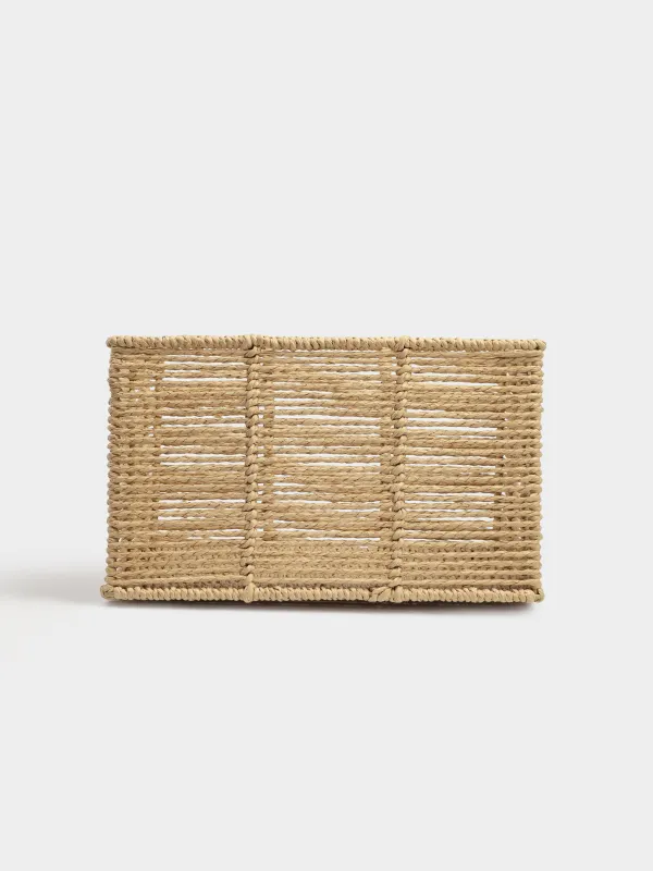 Storage organizer basket, 30x30x18 cm, wicker, cellulose/metal, square, beige, Braided, image-1