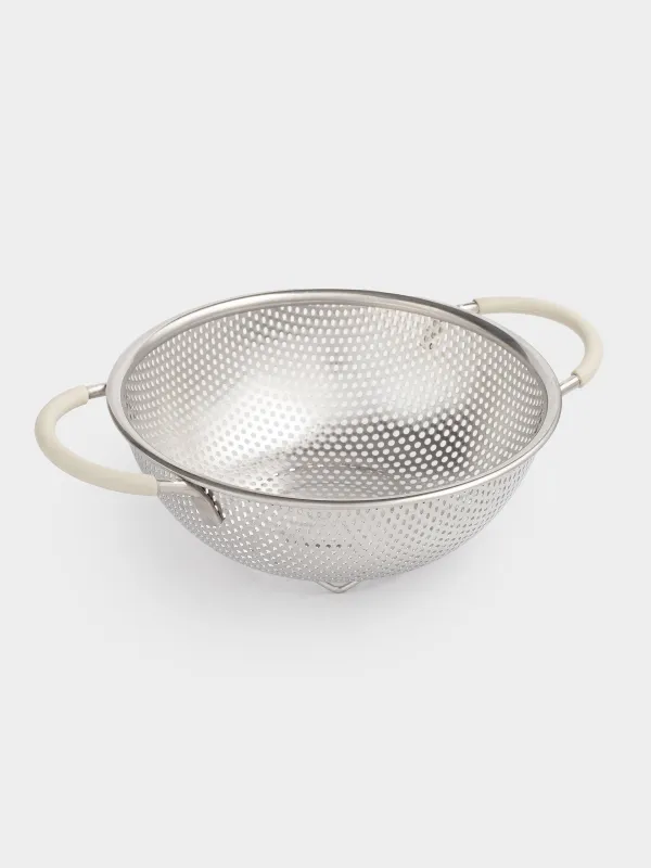 Colander, 19 cm, with two handles, steel / silicone, beige, Tammy, image-2