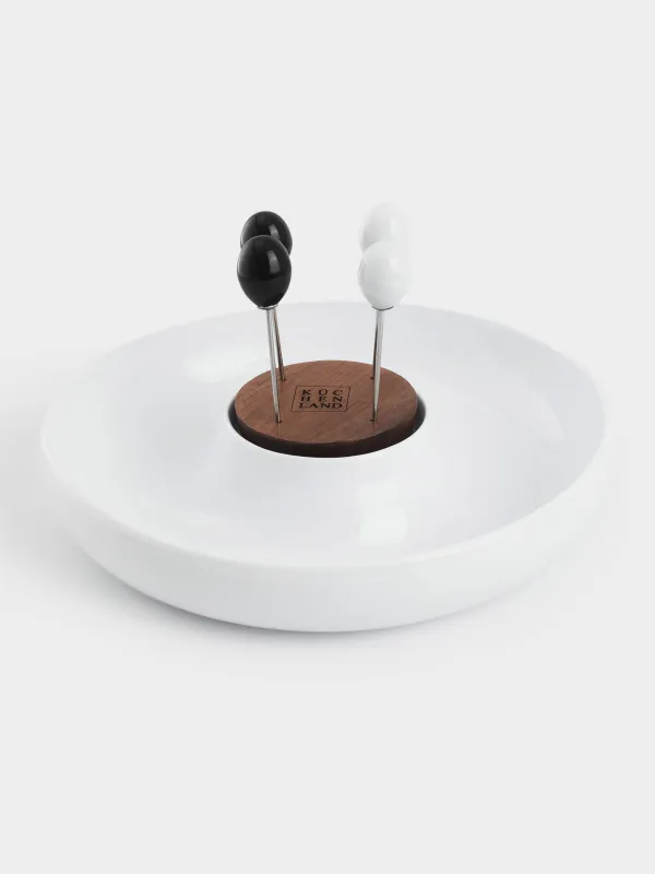 Appetizer dish, 23 cm, with skewers, porcelain P / wood, white / black, B&amp;amp;W, image-0