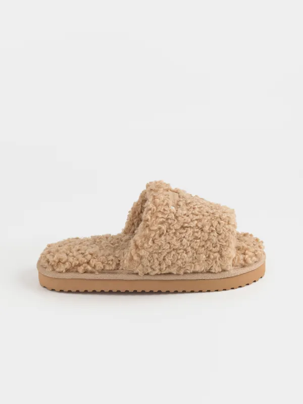 Women's slippers, homewear, size 36-37, plush, brown, Curled, image-0