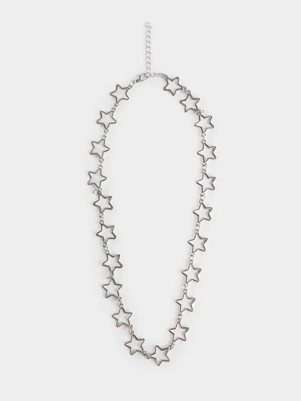 Chain, 43 cm, metal, Silver, Stars, Comete, image-1